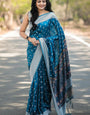 Stylish Teal Blue Cotton Silk Saree With Skinny Blouse Piece