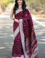 Capricious Wine Cotton Silk Saree With Adorning Blouse Piece