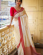 Charismatic Off White Cotton Silk Saree With Ravishing Blouse Piece