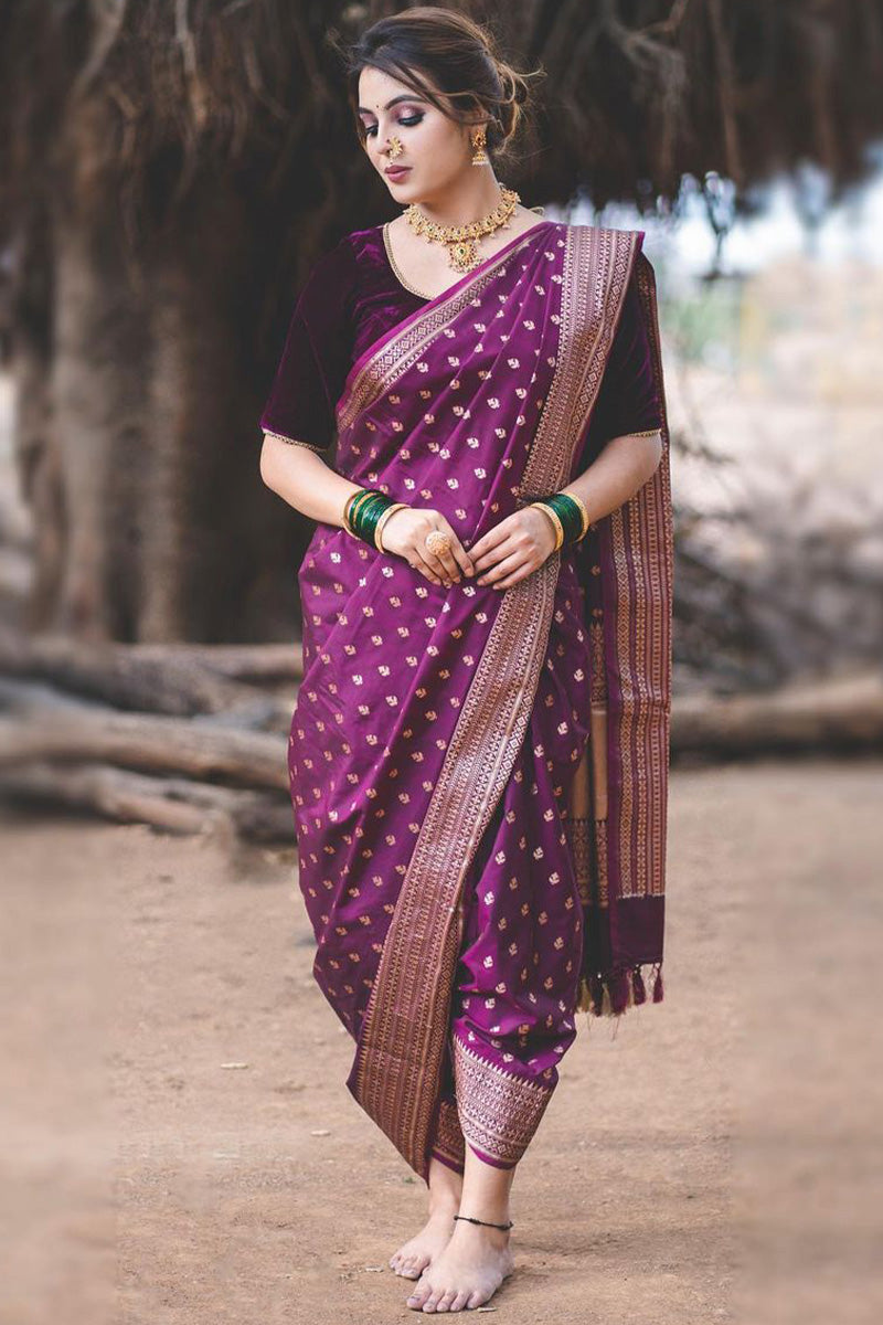 Wonderful Purple Soft Silk Saree With Lovely Blouse Piece