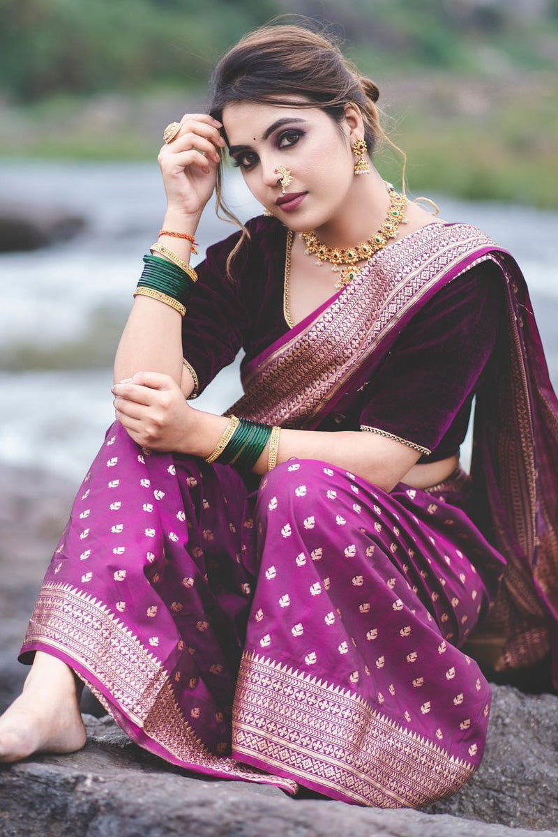 Wonderful Purple Soft Silk Saree With Lovely Blouse Piece