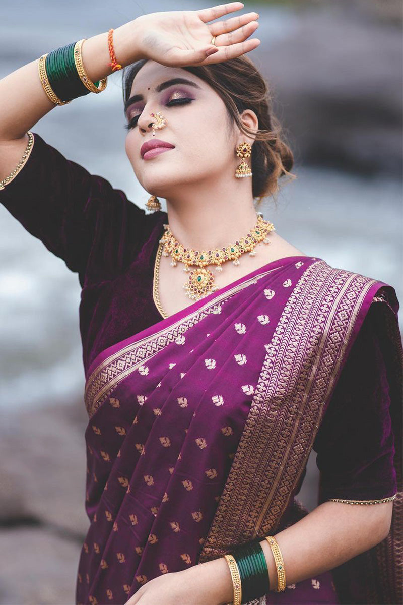 Wonderful Purple Soft Silk Saree With Lovely Blouse Piece