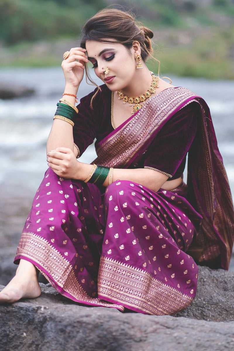 Wonderful Purple Soft Silk Saree With Lovely Blouse Piece