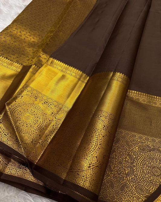Angelic Brown Soft Silk Saree With Desiring Blouse Piece