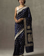 Blooming Navy Blue Soft Silk Saree With Engaging Blouse Pieced