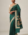 Prominent Rama Soft Silk Saree With Radiant Blouse Pieced