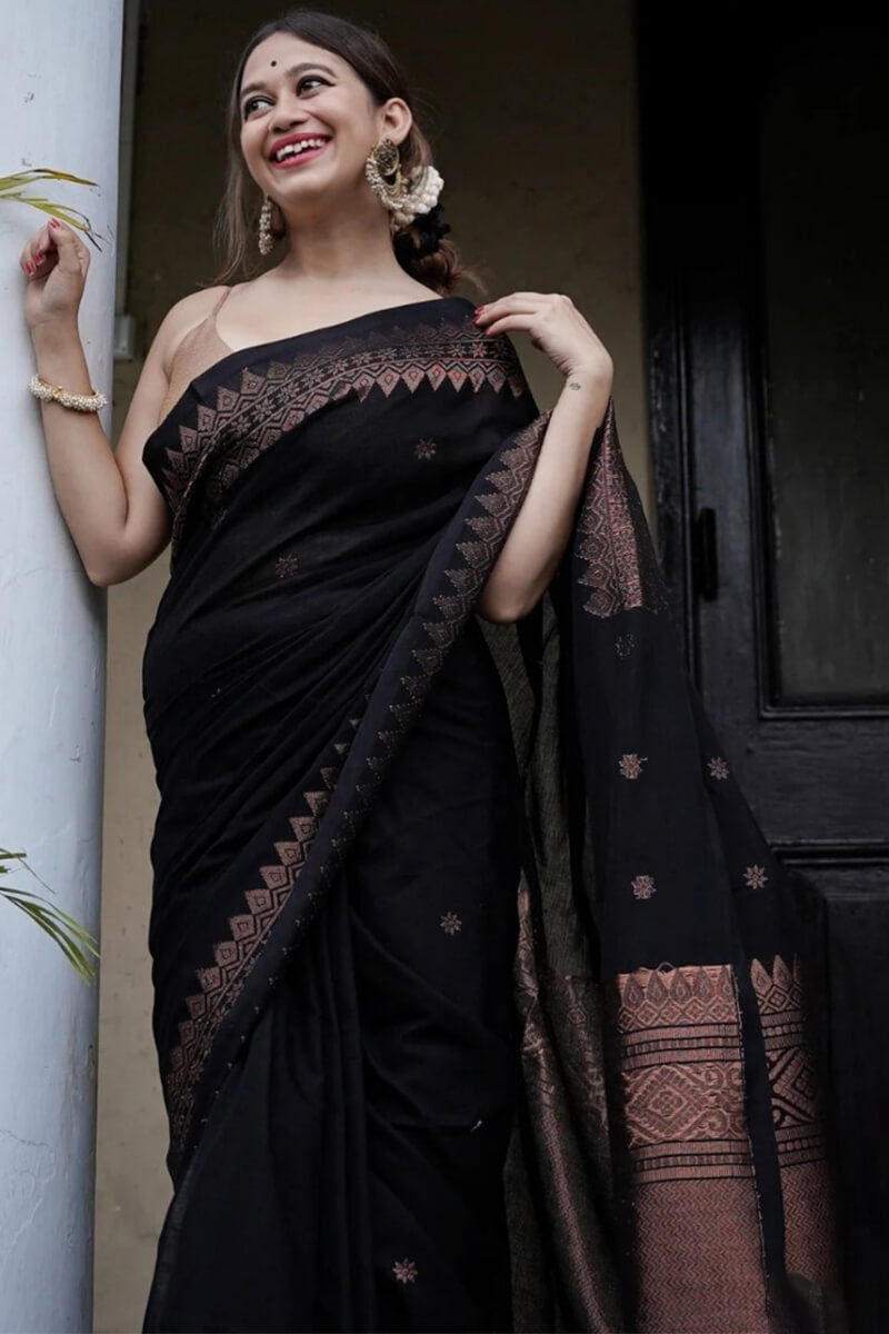 Majesty Black Soft Silk Saree With Fancifull Blouse Piece