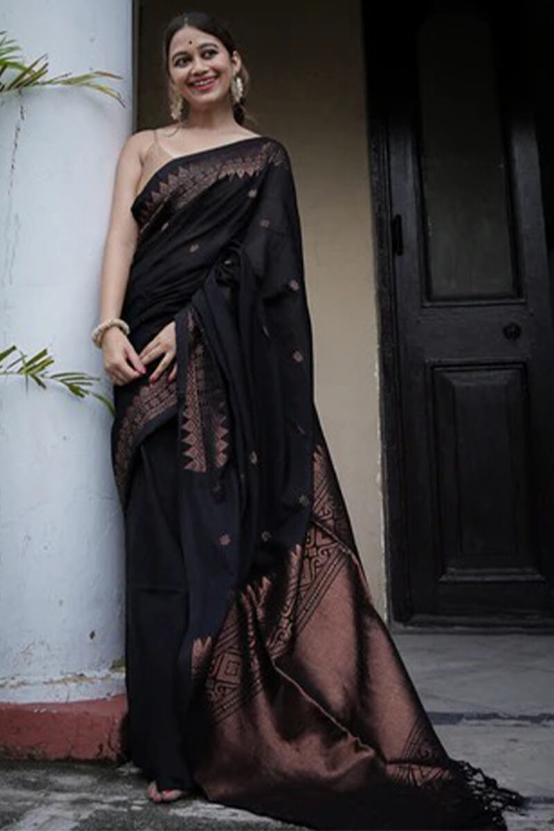 Majesty Black Soft Silk Saree With Fancifull Blouse Piece