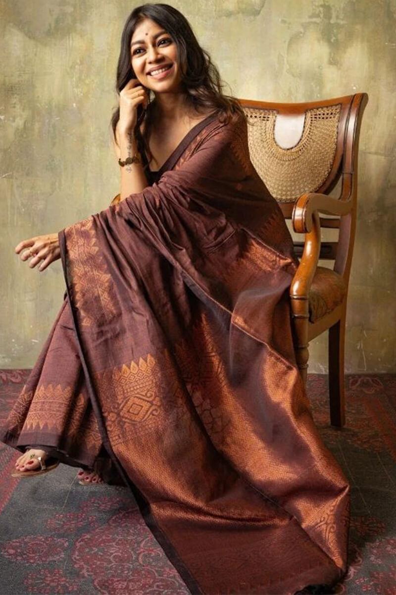 Girlish Brown Soft Silk Saree With Breathtaking Blouse Piece