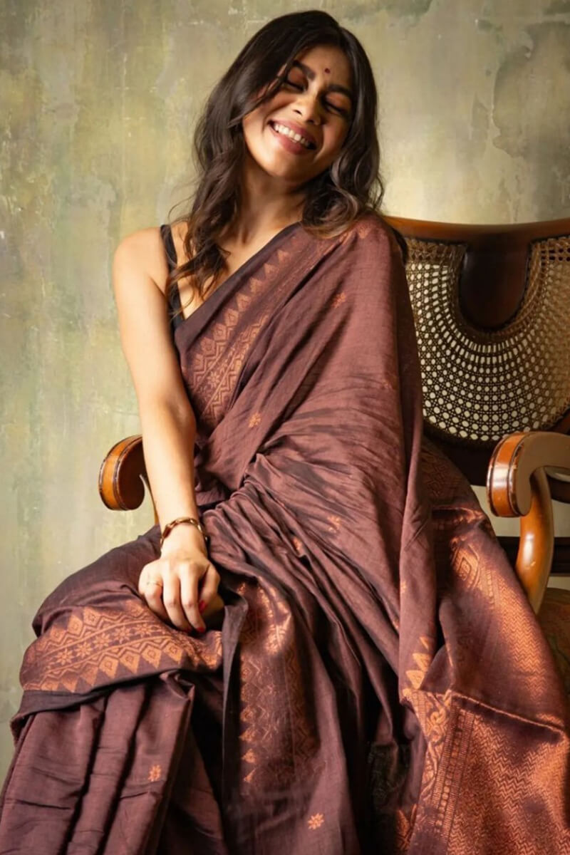 Girlish Brown Soft Silk Saree With Breathtaking Blouse Piece