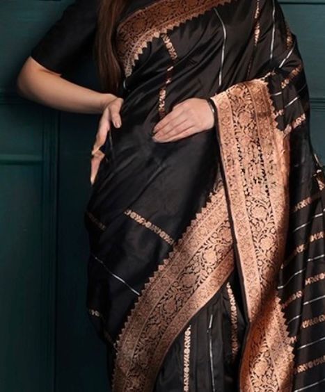 Radiant Black Soft Silk Saree With Jazzy Blouse Piece