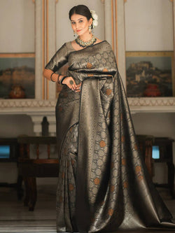 Intricate Black Soft Silk Saree With Staring Blouse Piece
