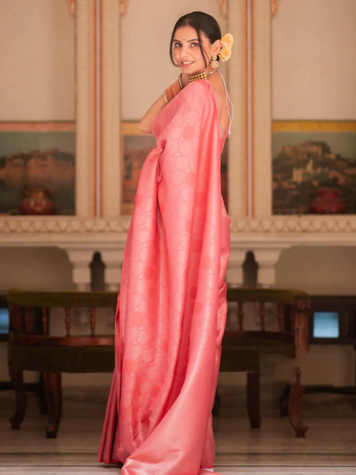 Energetic Pink Soft Silk Saree With Impressive Blouse Piece