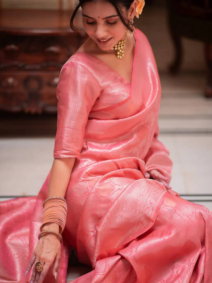 Energetic Pink Soft Silk Saree With Impressive Blouse Piece