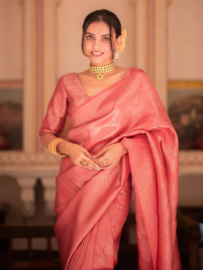 Energetic Pink Soft Silk Saree With Impressive Blouse Piece