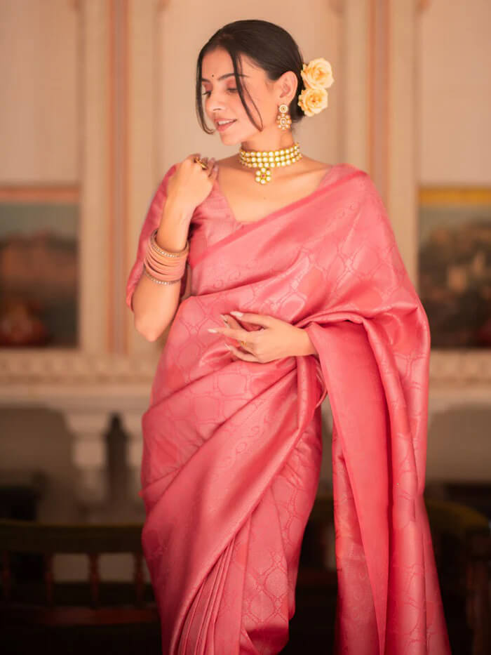 Energetic Pink Soft Silk Saree With Impressive Blouse Piece