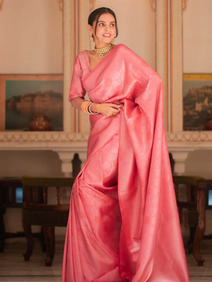 Energetic Pink Soft Silk Saree With Impressive Blouse Piece