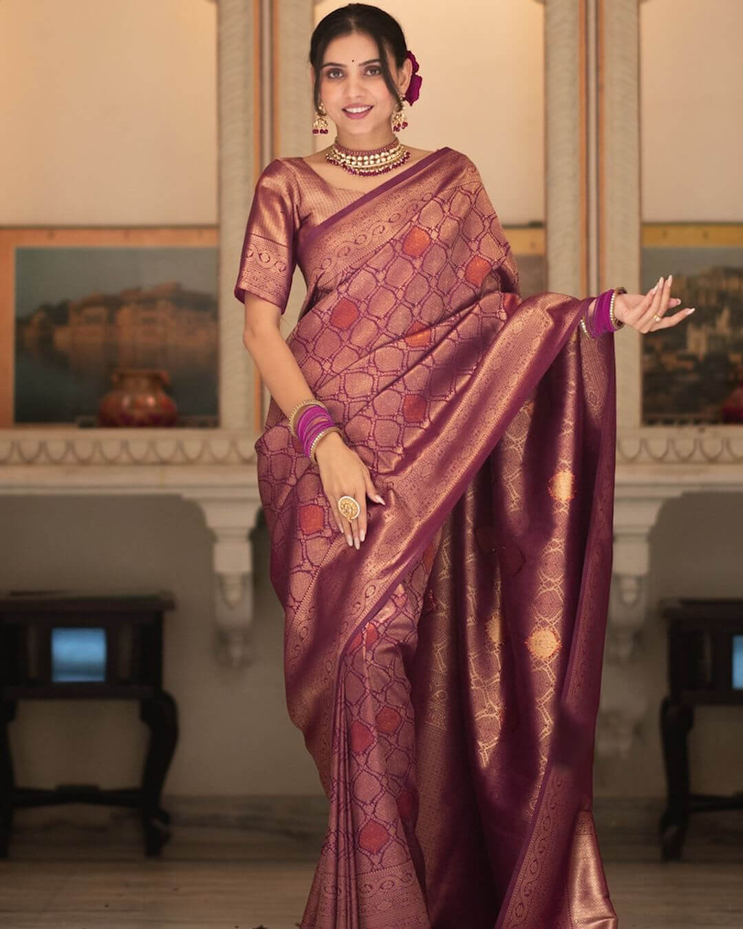 Hypnotic Purple Soft Silk Saree With Prettiest  Blouse Piece