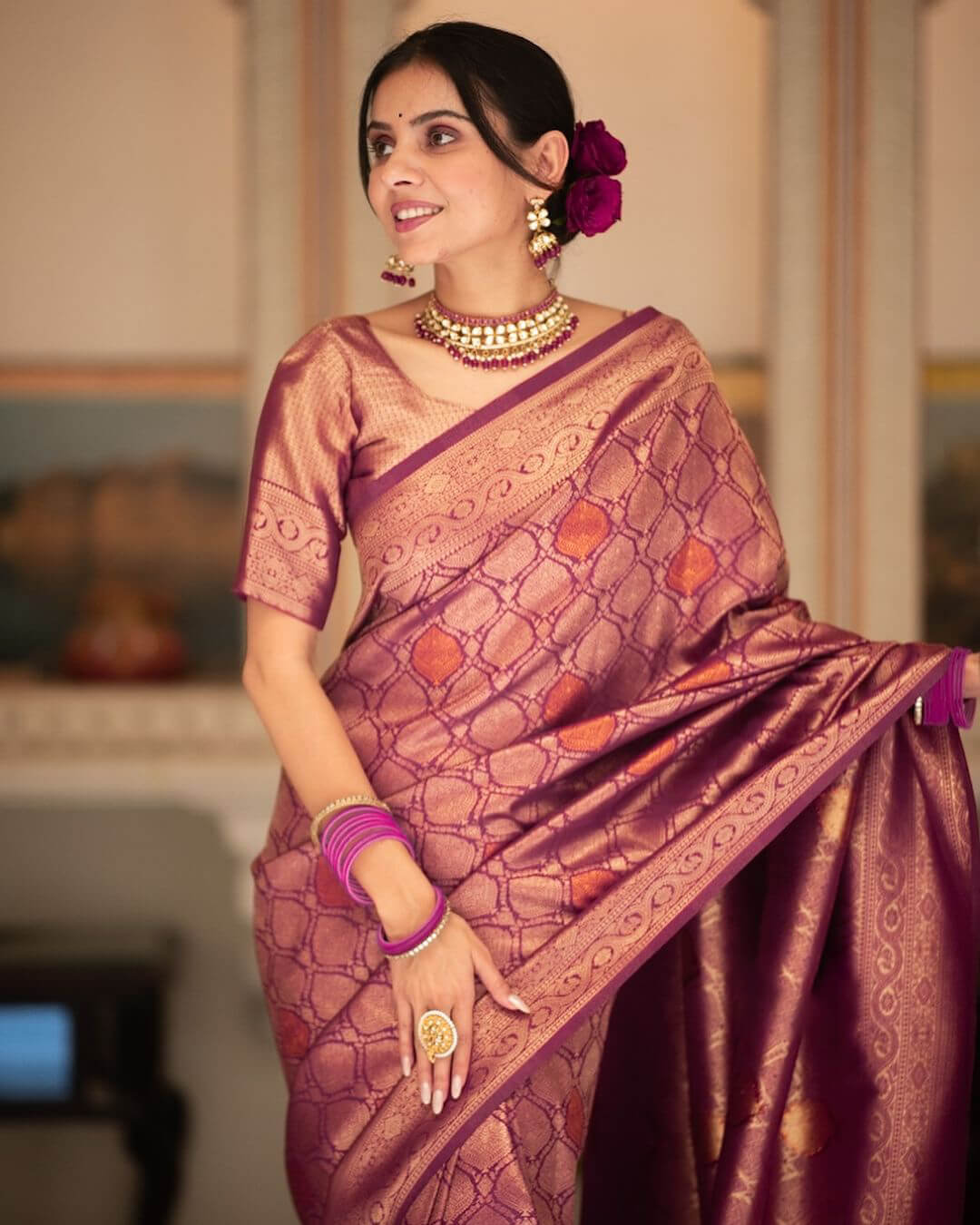 Hypnotic Purple Soft Silk Saree With Prettiest  Blouse Piece