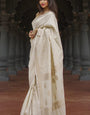 Beauteous Beige Linen Silk Saree With Desultory Blouse Piece