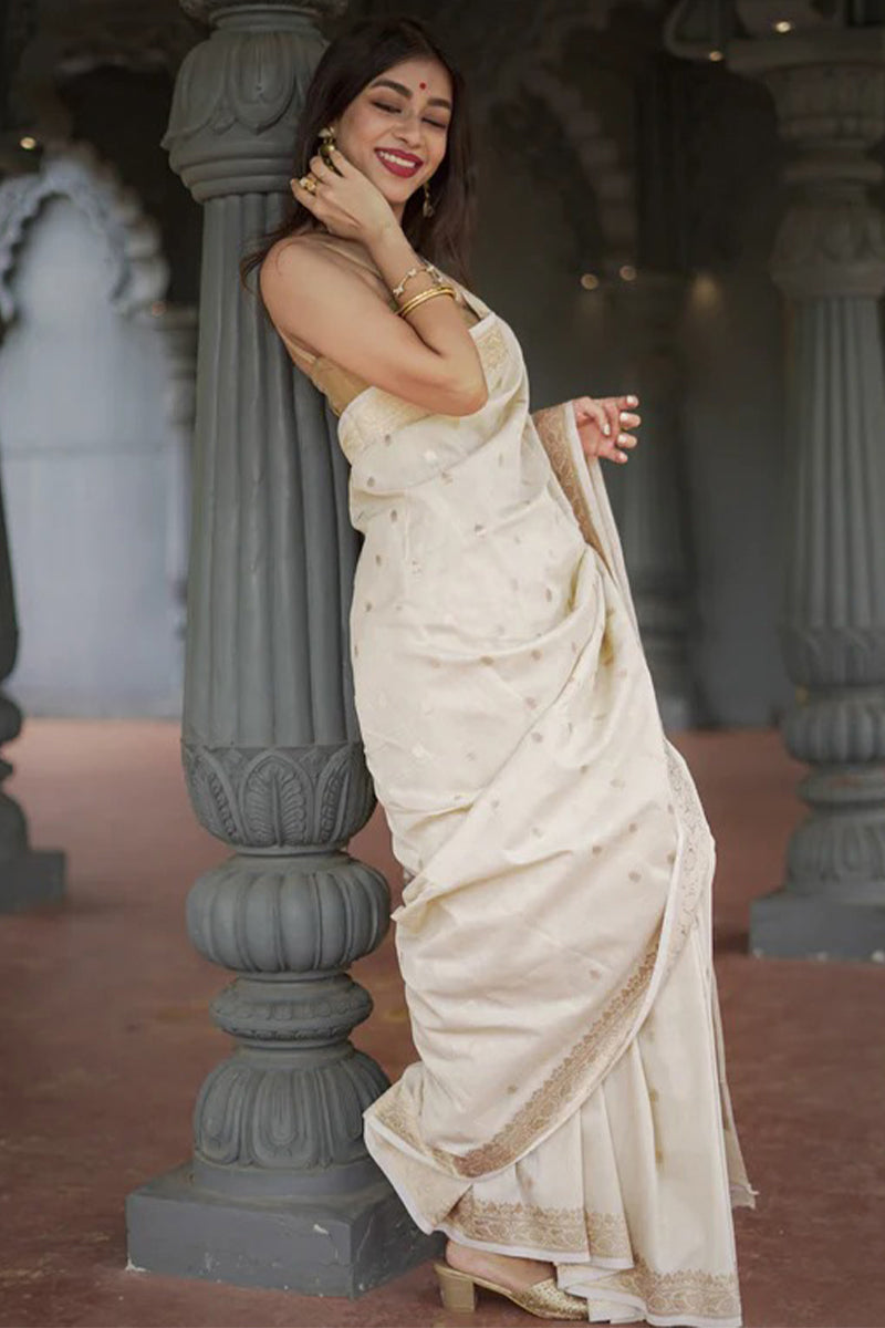 Beauteous Beige Linen Silk Saree With Desultory Blouse Piece