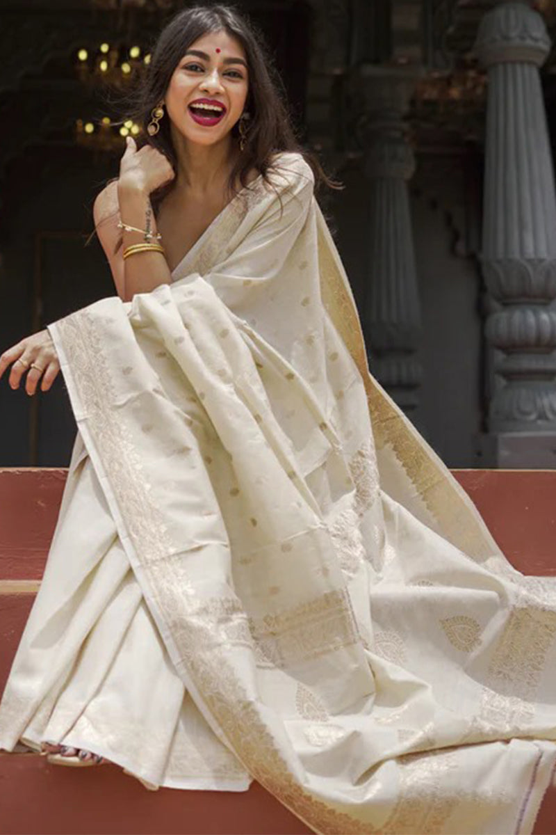 Beauteous Beige Linen Silk Saree With Desultory Blouse Piece