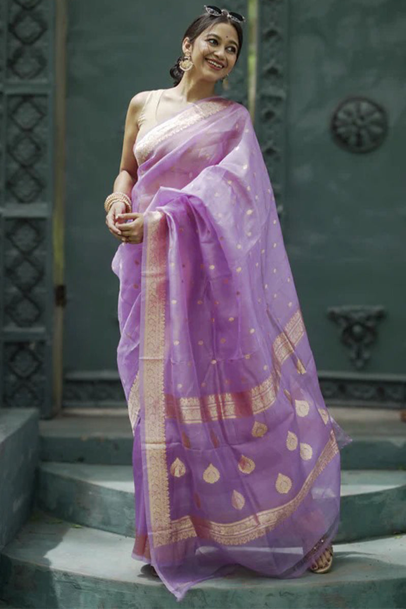 Refreshing Lavender Linen Silk Saree With Evocative Blouse Piece