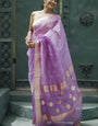 Refreshing Lavender Linen Silk Saree With Evocative Blouse Piece