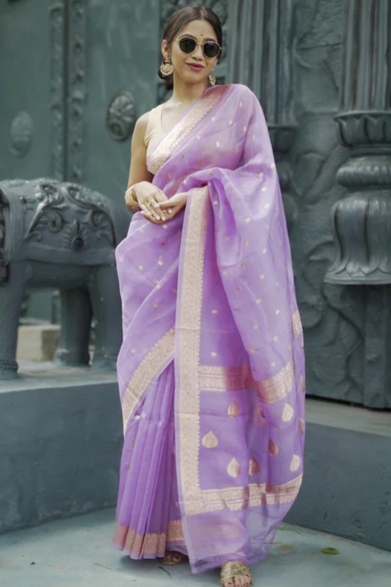 Refreshing Lavender Linen Silk Saree With Evocative Blouse Piece