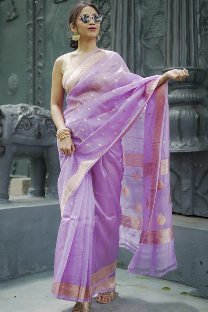 Refreshing Lavender Linen Silk Saree With Evocative Blouse Piece