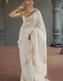 Admirable Off White  Linen Silk Saree With Sumptuous Blouse Piece