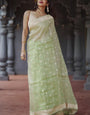 Splendiferous Pista Linen Silk Saree With Panoply Blouse Piece