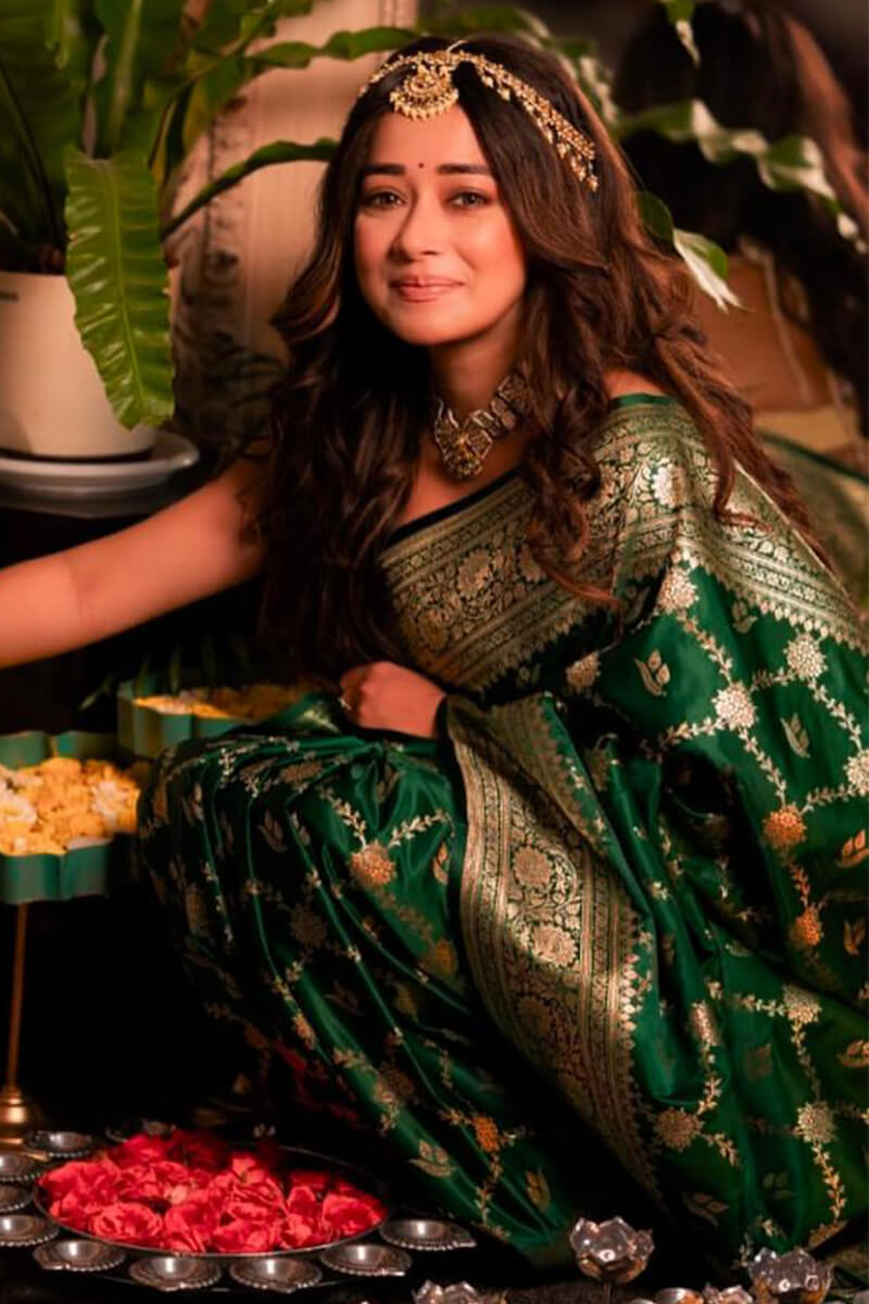 Resonant Dark Green Soft Silk Saree With Embellished Blouse Piece