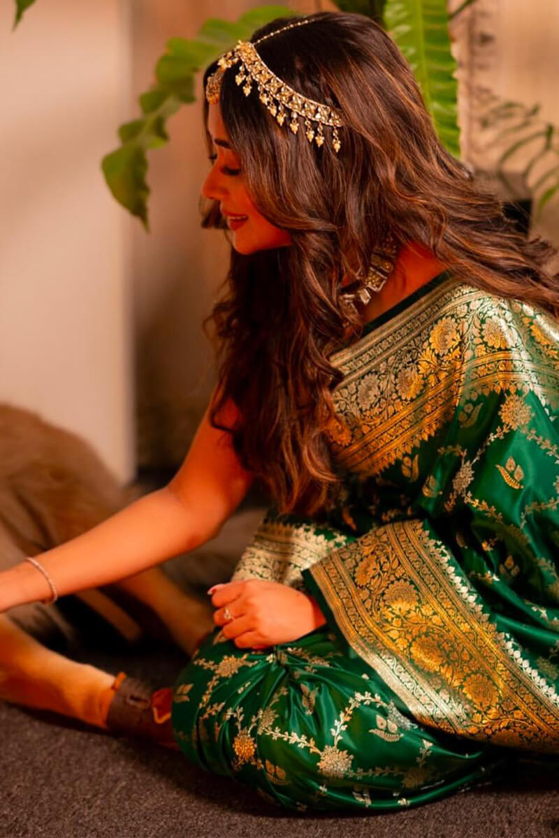 Resonant Dark Green Soft Silk Saree With Embellished Blouse Piece