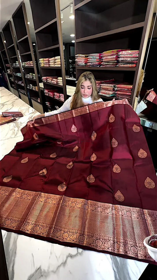 Elegant Wine Soft Silk Saree With Flattering Blouse Piece