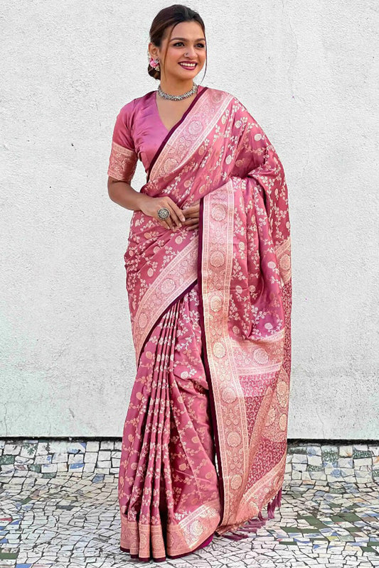Elegant Pink Soft Silk Saree With Imbrication Blouse Piece