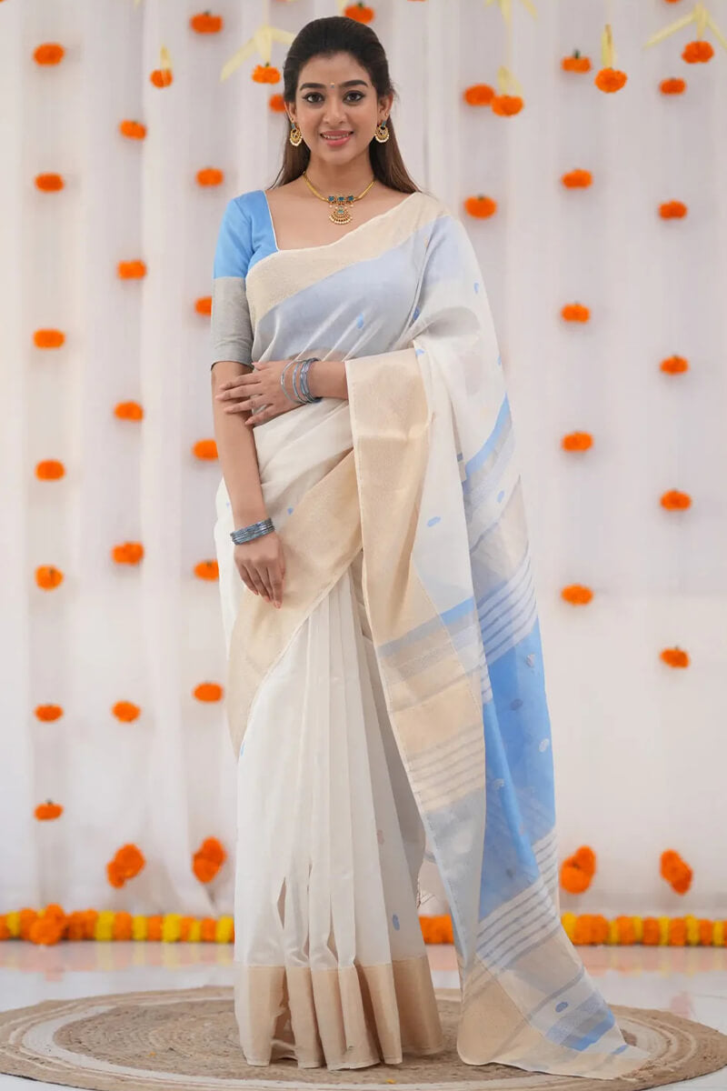 Evocative Beige Cotton Silk Saree With Beauteous Blouse Piece