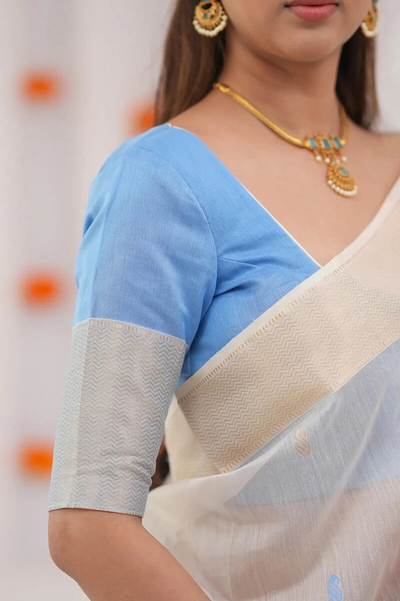 Evocative Beige Cotton Silk Saree With Beauteous Blouse Piece