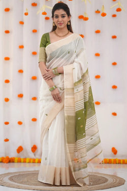 Classic Beige Cotton Silk Saree With Refreshing Blouse Piece