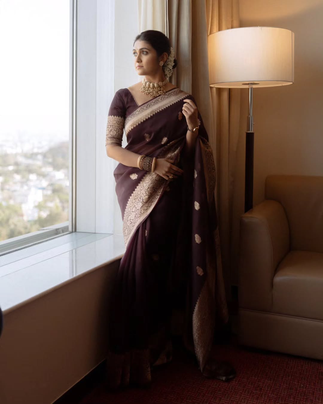 Vivacious Wine Soft Silk Saree With Scrupulous Blouse Piece