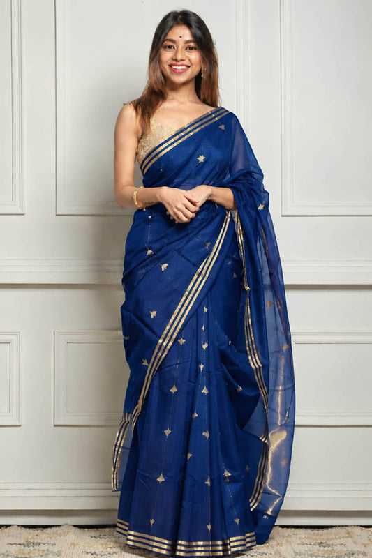 Flattering Blue Cotton Silk Saree With Redolent Blouse Piece