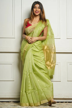 Profuse Pista Cotton Silk Saree With Effervescent Blouse Piece
