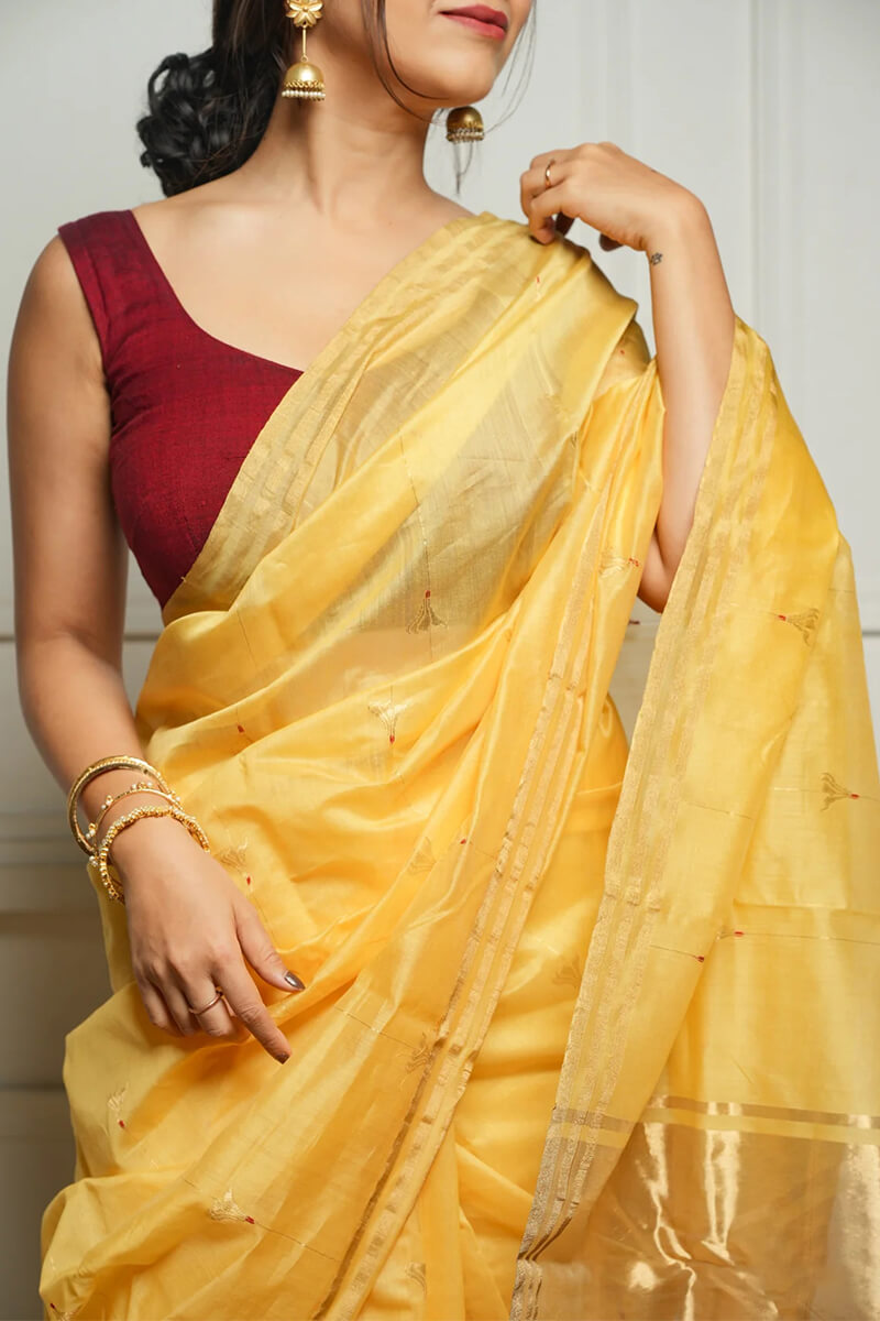 Lissome Yellow Cotton Silk Saree With Demure Blouse Piece