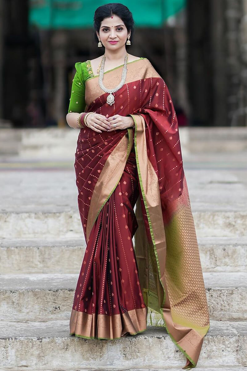 Whimsical Wine Soft Silk Saree With Smashing Blouse Piece