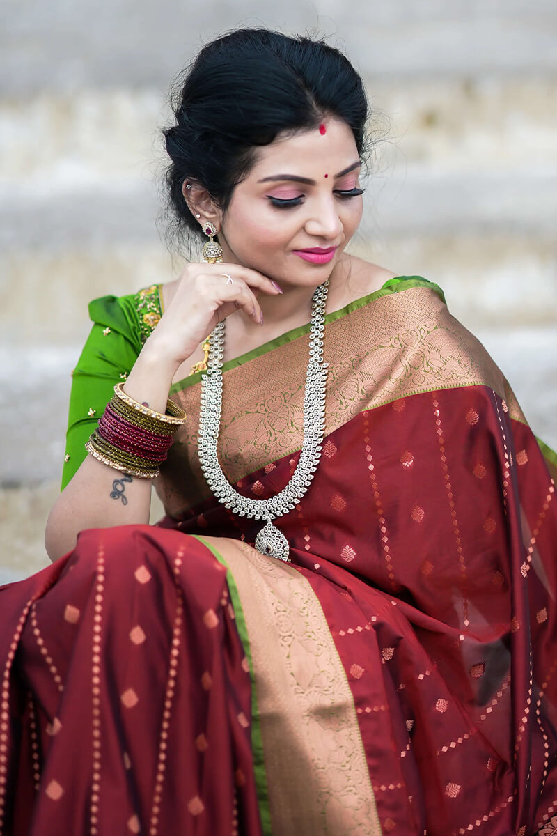 Whimsical Wine Soft Silk Saree With Smashing Blouse Piece