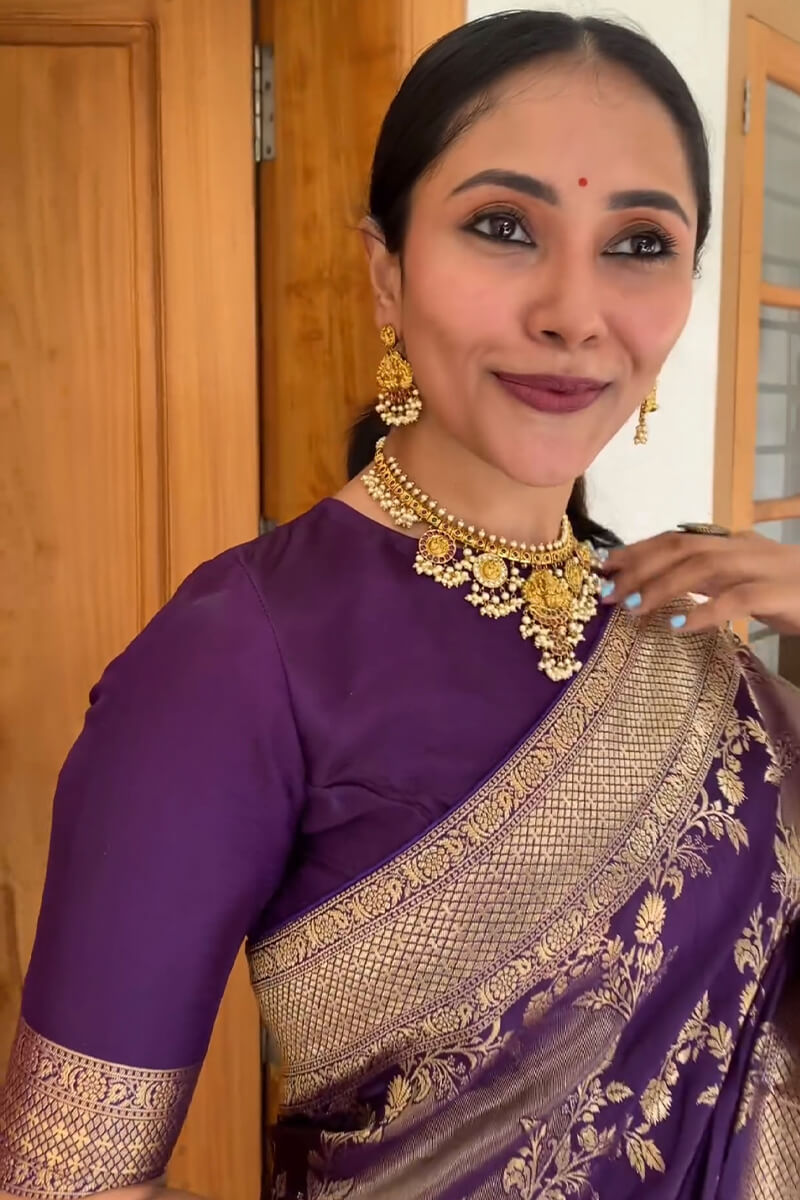 Prettiest Purple Soft Silk Saree With Delectable Blouse Piece
