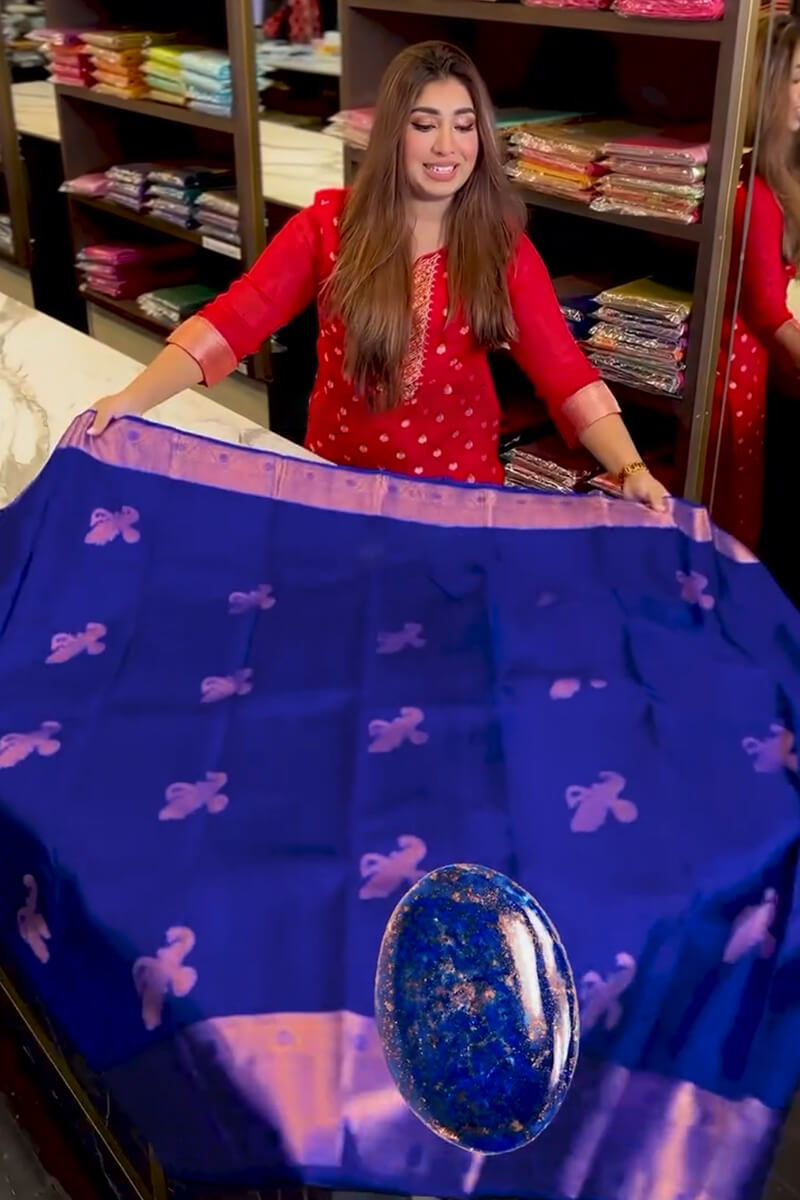 Opulent Royal Blue Soft Banarasi Silk Saree With Adoring Blouse Piece