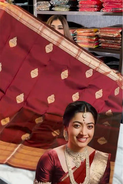 Ineffable Wine Soft Banarasi Silk Saree With Gratifying Blouse Piece
