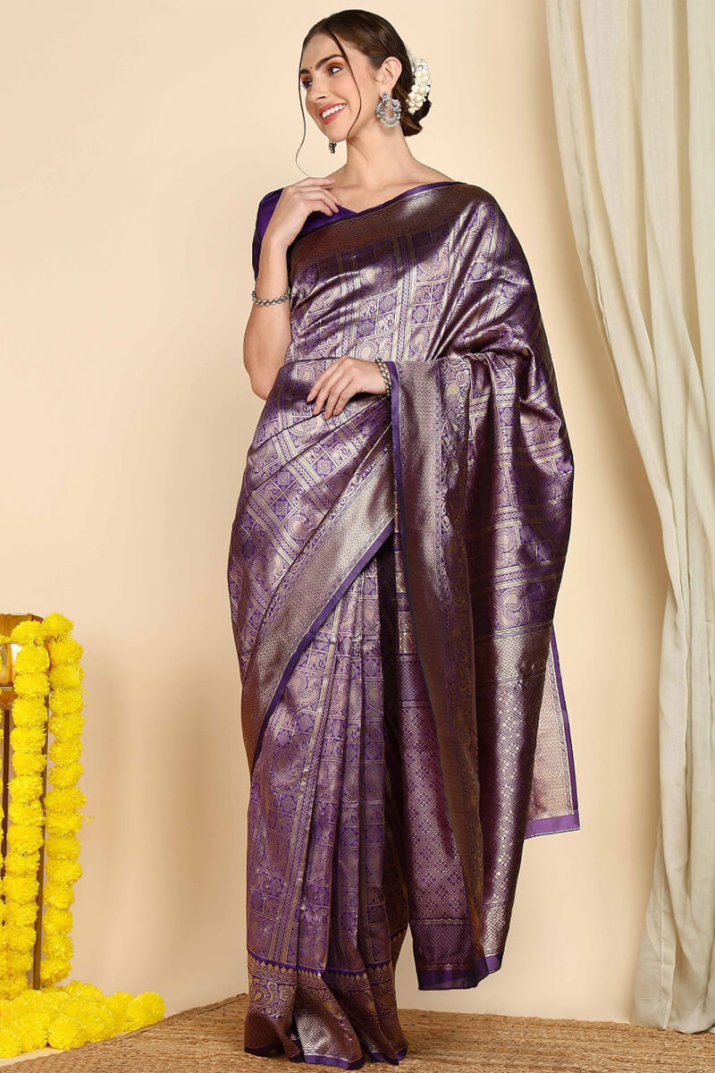 Gratifying Royal Blue Soft Silk Saree With Impressive Blouse Pieced