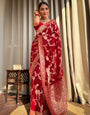 Majestic Red Soft Silk Saree With Exceptional Blouse Piece